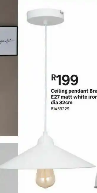 Leroy Merlin Ceiling pendant braga e27 matt white iron dia 32cm offer