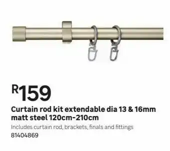 Leroy Merlin Curtains rod kit extendable dia 13 & 16mm matt steel 120cm - 210cm offer