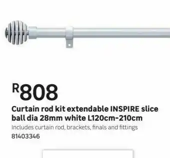 Leroy Merlin Curtain rod kit extandable inspire slice ball dia 28mm white l120cm-210cm offer