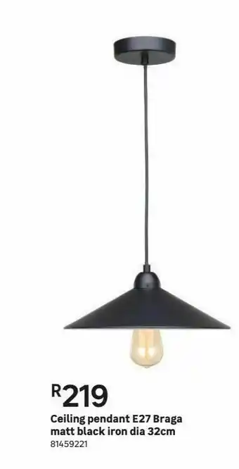 Leroy Merlin Ceiling pendant e27 braga matt black iron dia 32cm offer
