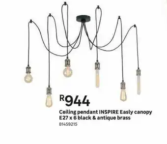 Leroy Merlin Ceiling pendant inspire easly canopy e27 x 6 black & antique brass offer