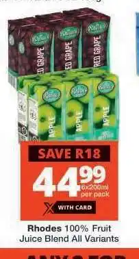Checkers RHODES 100% FRUIT JUICE BLEND all variants offer
