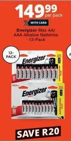 Checkers Energizer Max AA/AAA Alkaline Batteries offer