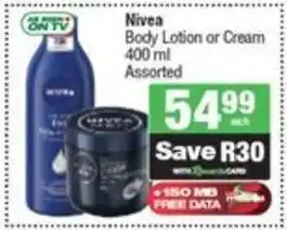 Spar Nivea Body Lotion or Cream Assorted offer