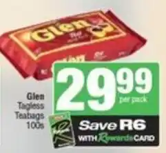 Spar Glen Tagless Teabags offer