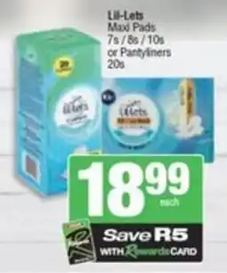 Spar Lill-Lets Maxi Pads or Pantyliners offer