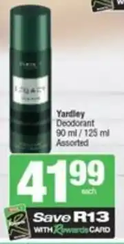Spar Yardley Deodorant Assorted offer