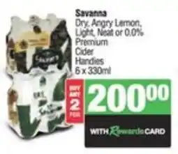 Spar Savanna Dry, Angry Lemon, Light, Neat or 0.0% Premium Cider Handies offer