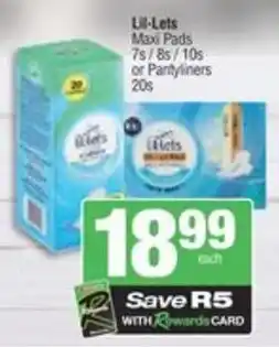 Spar Lill-Lets Maxi Pads or Pantyliners offer