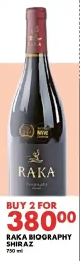 Woolworths Raka biography shiraz offer