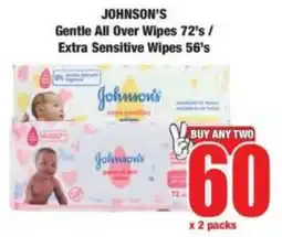 Boxer JOHNSON'S Gentle All Over Wipes/ Extra Sensitive Wipes offer