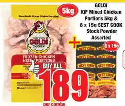 Boxer GOLDI IQF Mixed Chicken Portions 5kg & 8 x 15g BEST COOK Stock Powder Assorted offer