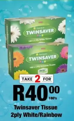 Take 'n Pay Twinsaver Tissue 2ply White/Rainbow offer