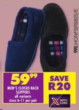 Shoprite Men's closed back slippers offer