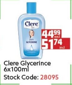 Africa Cash and Carry Clere Glycerine 6x100ml offer