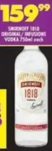 Shoprite Smirnoff 1818 original/infusions vodka offer