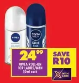 Shoprite Nivea roll-on for ladies/men offer