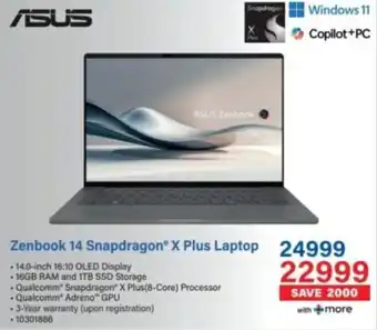 Incredible Connection ASUS Zenbook 14 Snapdragon X Plus Laptop offer