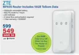 Incredible Connection ZTE MF935 Router Includes 15GB Telkom Data offer