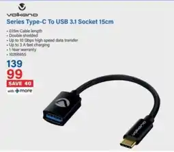Incredible Connection Volkano Series Type-C To USB 3.1 Socket 15cm offer