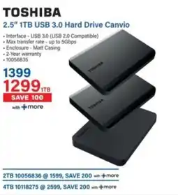 Incredible Connection TOSHIBA 2.5" 1TB USB 3.0 Hard Drive Canvio offer