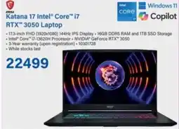 Incredible Connection Katana 17 Intel Core i7 RTX 3050 Laptop offer