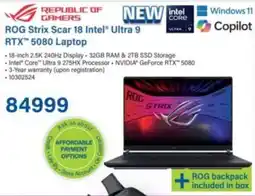 Incredible Connection ROG Strix Scar 18 Intel Ultra 9 RTX 5080 Laptop offer