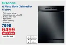 Incredible Connection Hisense 15 Place Black Dishwasher H15DTG offer