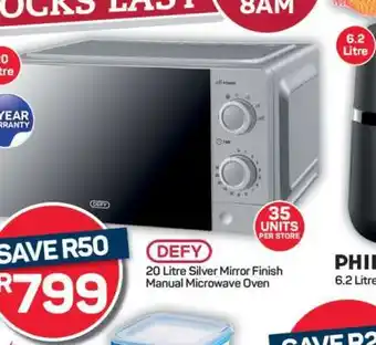 Pick n Pay Hypermarket DEFY 20 Litre Silver Mirror Finish Manual Microwave Oven offer