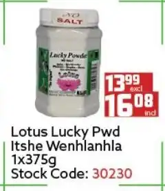 Africa Cash and Carry Lotus Lucky Pwd Itshe Wenhlanhla 1x375g offer