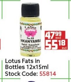 Africa Cash and Carry Lotus Fats in Bottles 12x15ml offer