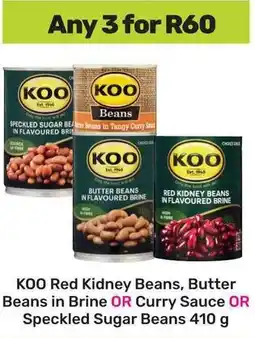 Game KOO Red Kidney Beans, Butter Beans in Brine OR Curry Sauce OR Speckled Sugar Beans offer
