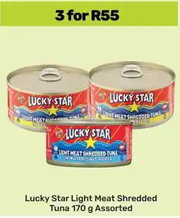 Game Lucky Star Light Meat Shredded Tuna Assorted offer