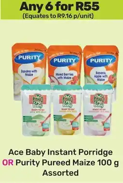 Game Ace Baby Instant Porridge OR Purity Pureed Maize Assorted offer