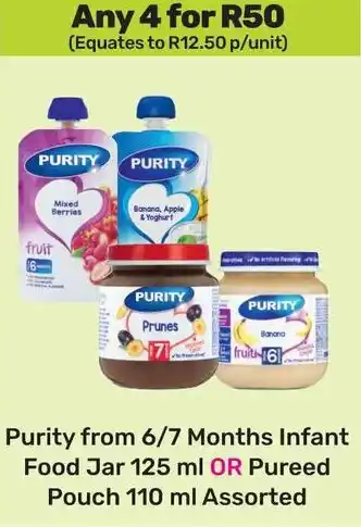 Game Purity from 6/7 Months Infant Food Jar OR Pureed Pouch Assorted offer