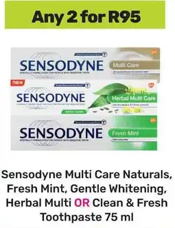 Game Sensodyne Multi Care Naturals, Fresh Mint, Gentle Whitening, Herbal Multi OR Clean & Fresh Toothpaste offer