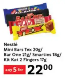 Oxford Freshmarket Nestlé Mini Bars Tex/ Bar One/ Smarties/ Kit Kat 2 Fingers offer
