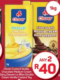 Pick n Pay Clover Custard Vanilla, Chocolate Medium Cream Dairy Dessert or Bliss Double Cream Vanilla Custard offer
