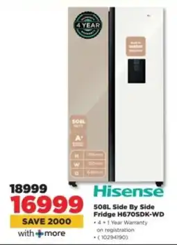 HiFi Corp Hisense Side By Side Fridge H670SDK-WD offer
