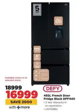 HiFi Corp DEFY 492L French Door Fridge Black DFF440 offer