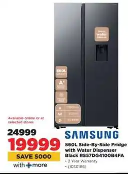 HiFi Corp Samsung 560L Side-By-Side Fridge with Water Dispenser Black RS57DG4100B4FA offer