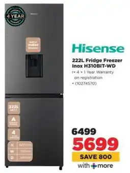 HiFi Corp Hisense 222L Fridge Freezer Inox H310BIT-WD offer