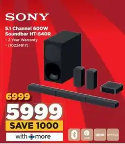 HiFi Corp Sony 5.1 Channel 600W Soundbar HT-S40R offer