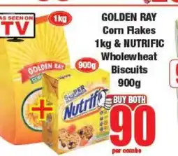 Boxer GOLDEN RAY Corn Flakes 1kg & NUTRIFIC Wholewheat Biscuits 900g offer