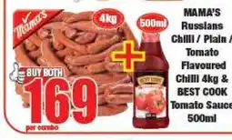 Boxer MAMA'S Russians Chilli / Plain / Tomato Flavoured Chilli 4kg & BEST COOK Tomato Sauce 500ml offer