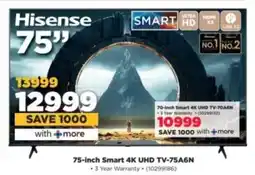 HiFi Corp Hisense 75-inch Smart 4K UHD TV-75A6N offer