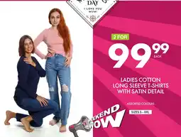 Save Hyper Ladies cotton long sleeve t-shirts with satin detail offer