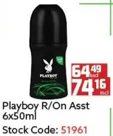Africa Cash and Carry Playboy R/On Asst 50ml offer