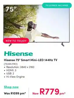 Teljoy Hisense 75" Smart Mini-LED 144Hz TV offer