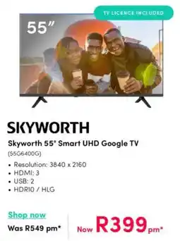 Teljoy Skyworth 55" Smart UHD Google TV offer